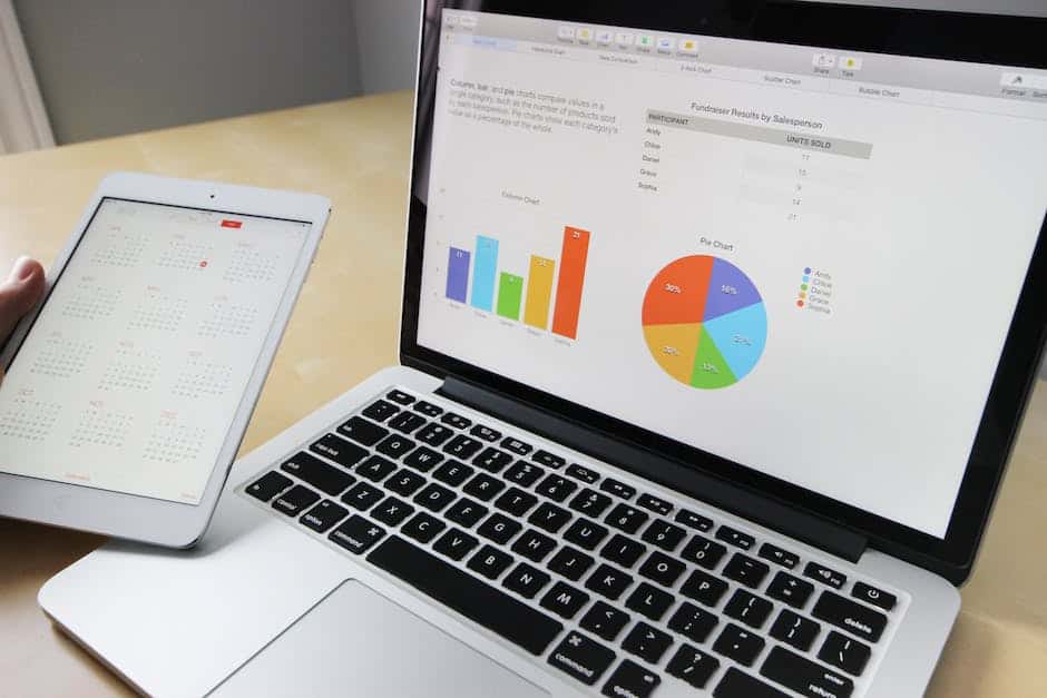 A person is holding a laptop and a tablet with graphs on it.
