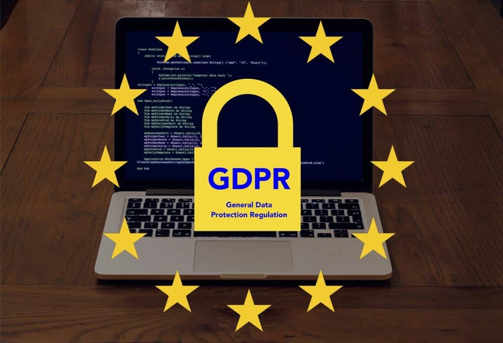 A laptop with the word gdpr on it.