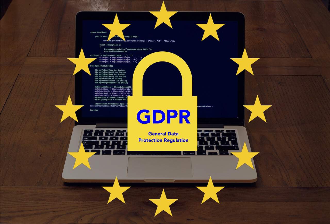 A laptop with the word gdpr on it.
