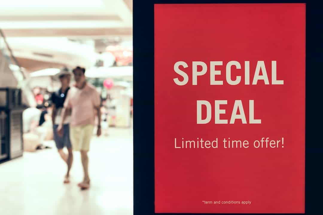 A sign that says special deal limited time offer.