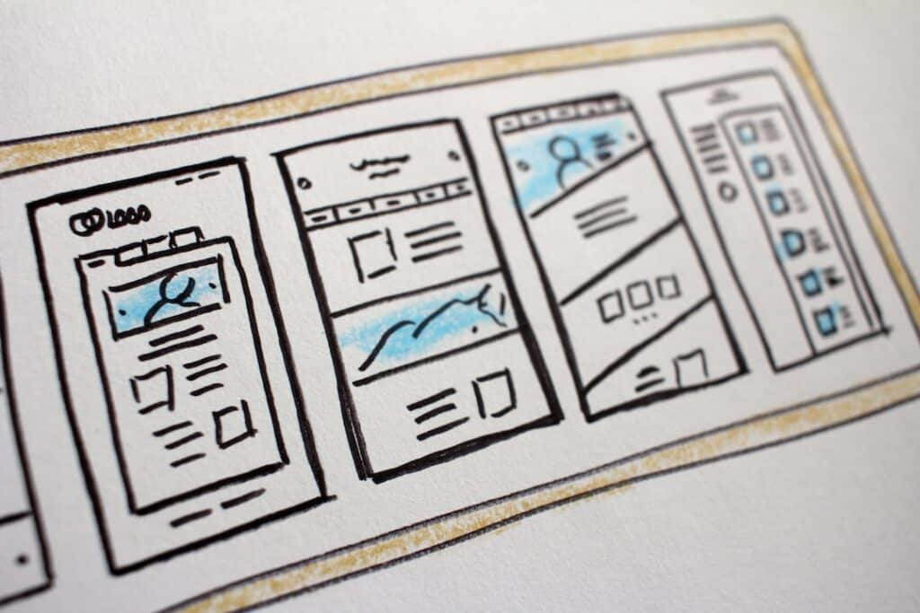A hand drawn illustration of a mobile app.
